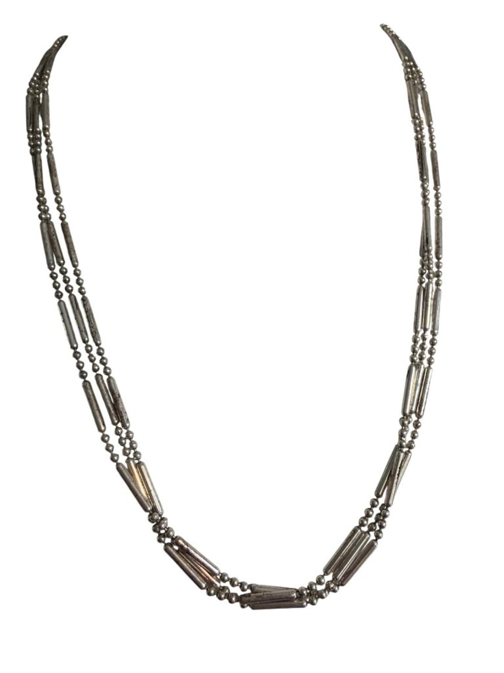 Liz & Co Silver Tone Multi Strand Beaded Necklace Tubular Ball Layer Adj 18"